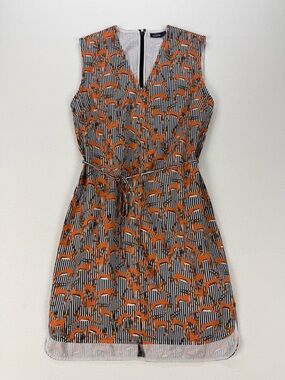 Kate Spade Saturday Gazelle Print Mini Dress Sleeveless V-Neck Tie Waist Safari